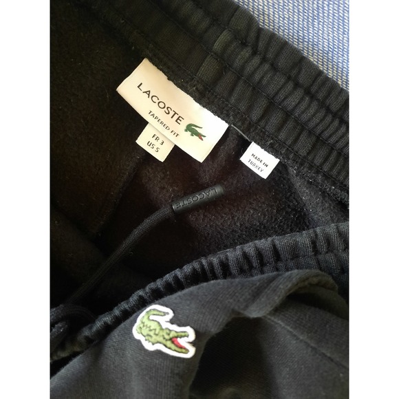Lacoste Mens Small Tapered Fit Fleece Joggers Black Sweatpants Logo FR 3 SEE - Picture 3 of 10